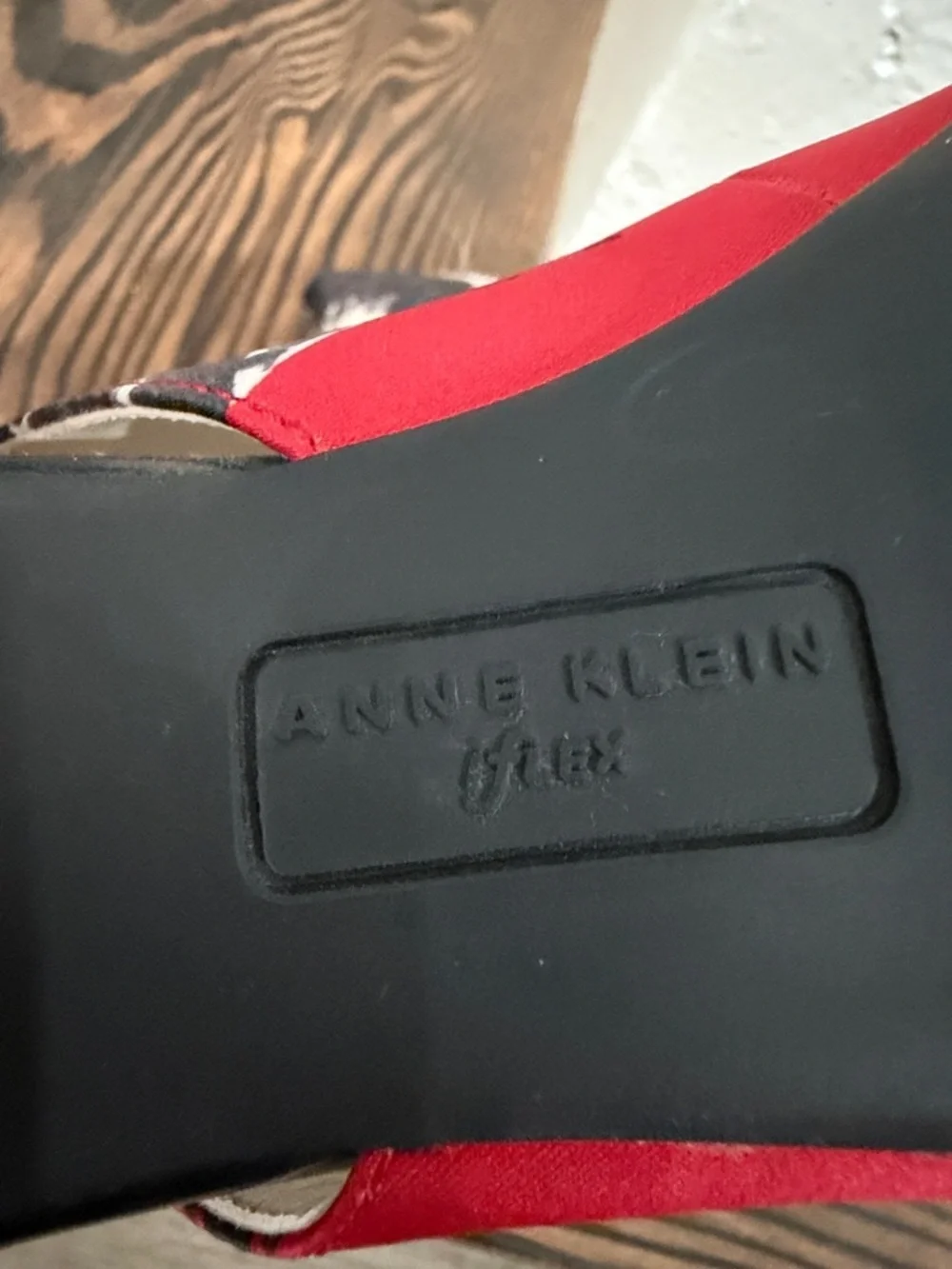 Anne Klein Red and Black Floral Pointed Slingback Kitten Heel Pumps